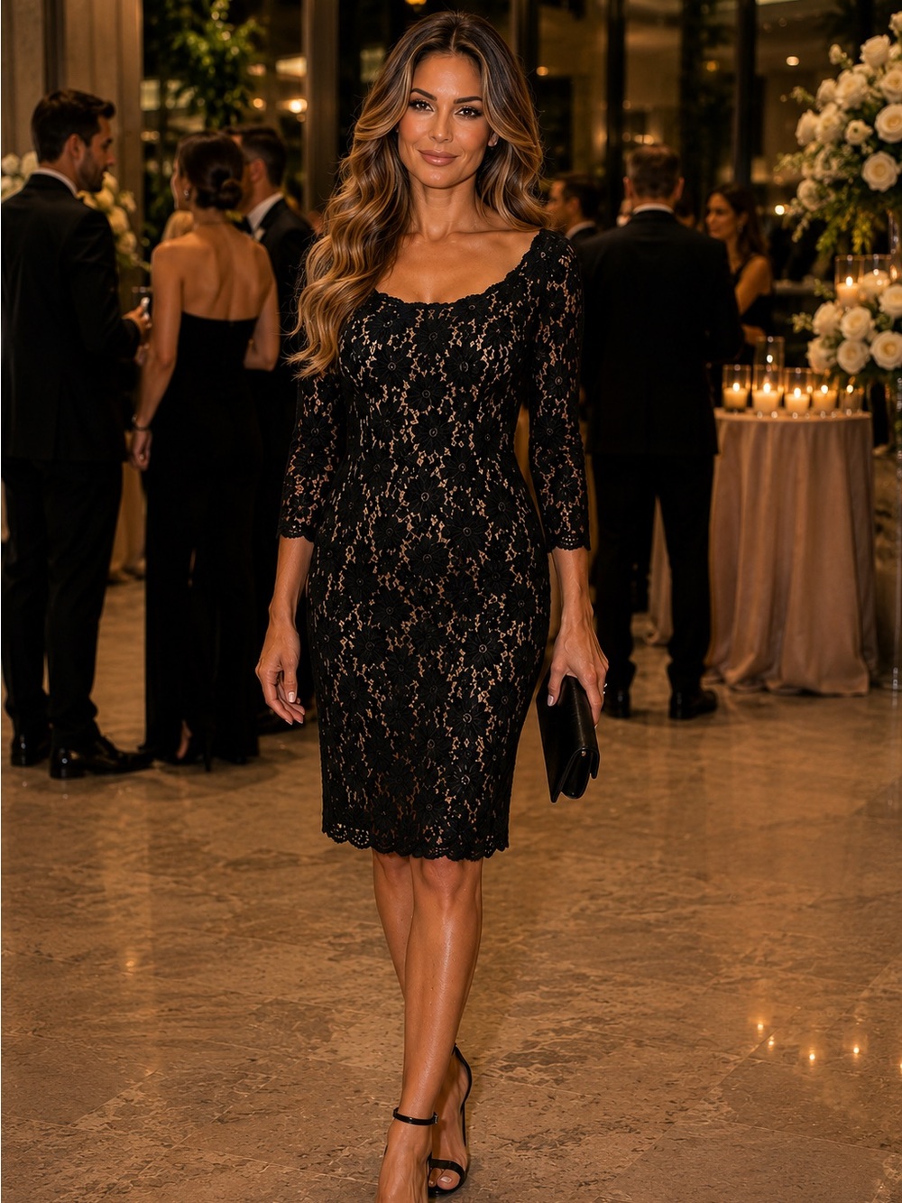 Carmen Marc Valvo Black Lace Cocktail Dress Size 16